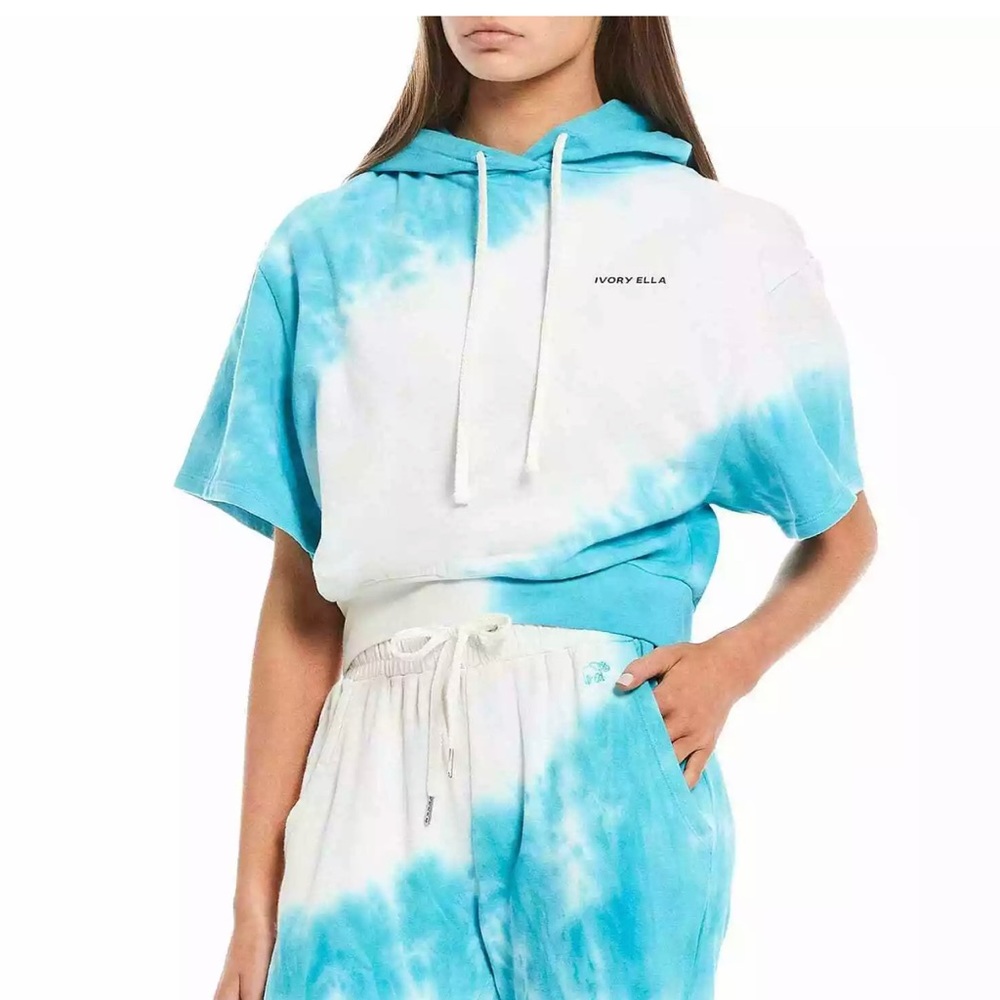 Ivory Ella crop top hoodie tie dye size large NEW